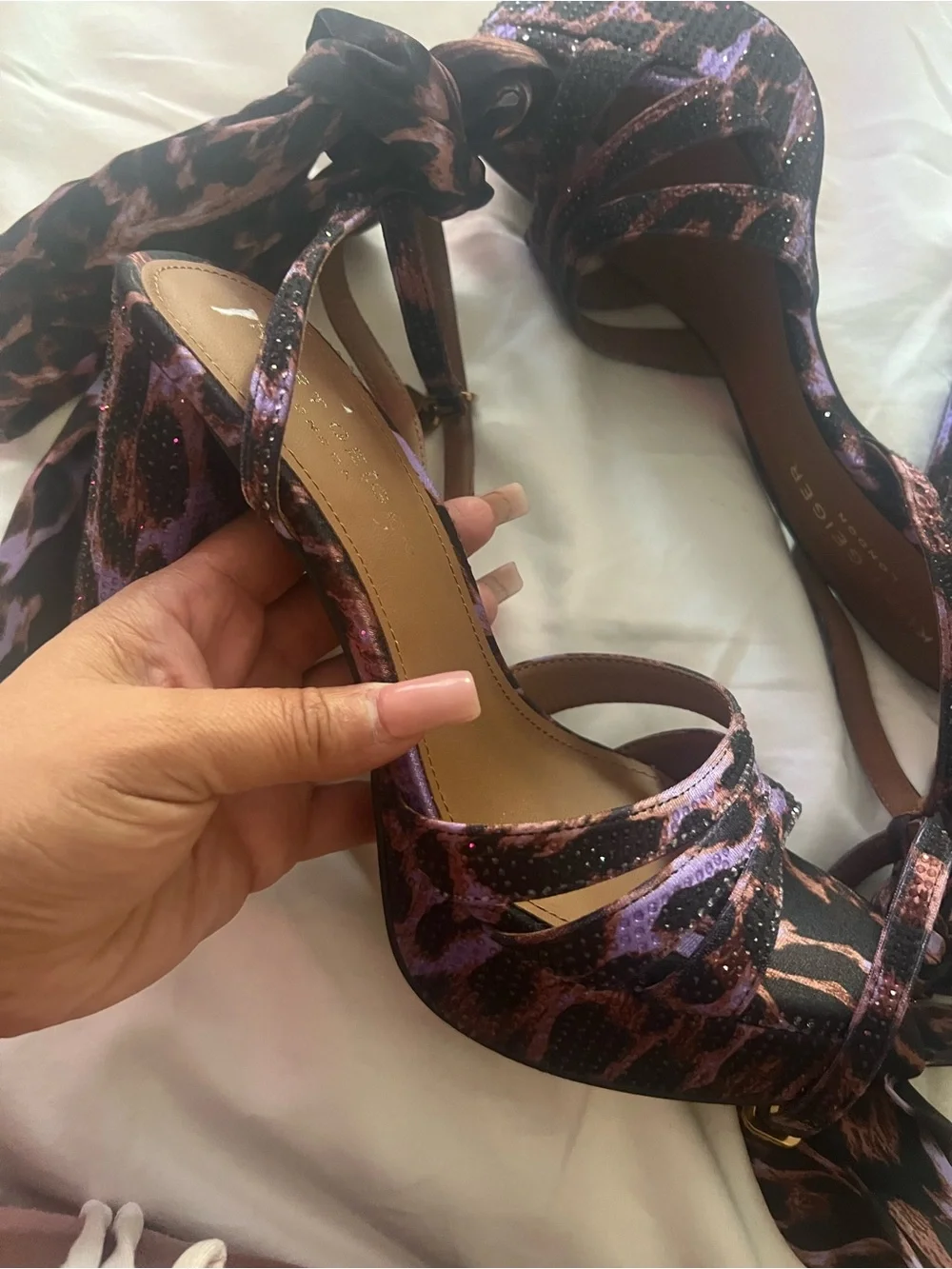 Kurt Geiger Purple and Black Leopard Print Platform Sandals